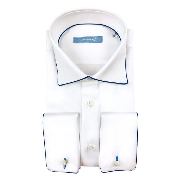 bijan French Cuff Dress Shirt with French Blue Piping Detail