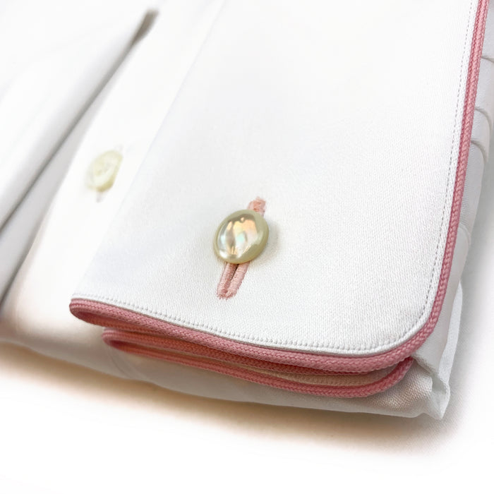 Bijan French Cuff Dress Shirt With Pink Piping Detail