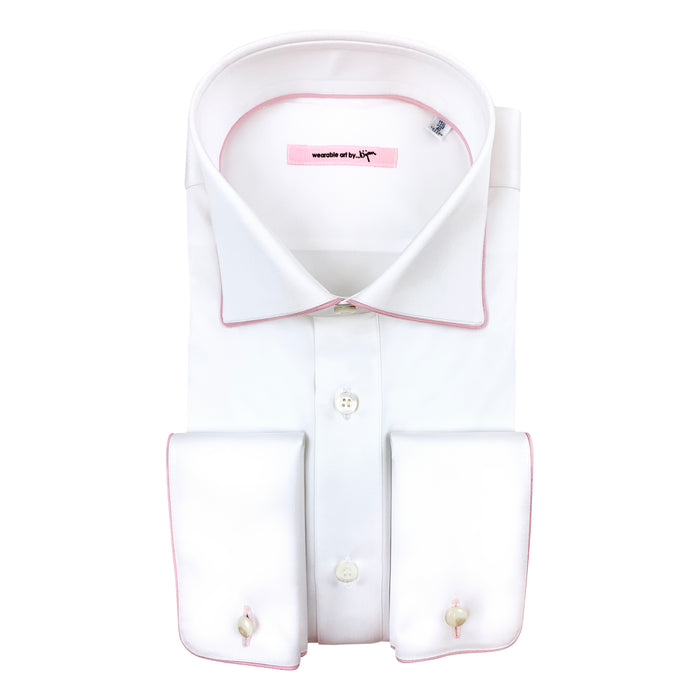 bijan French Cuff Dress Shirt with Pink Piping Detail