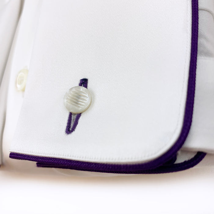 Bijan French Cuff Dress Shirt With Purple Piping Detail