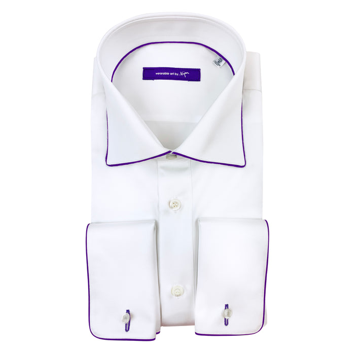 bijan French Cuff Dress Shirt with Purple Piping Detail