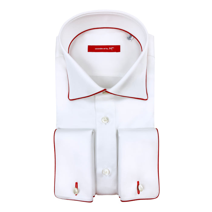 bijan French Cuff Dress Shirt with Red Piping Detail