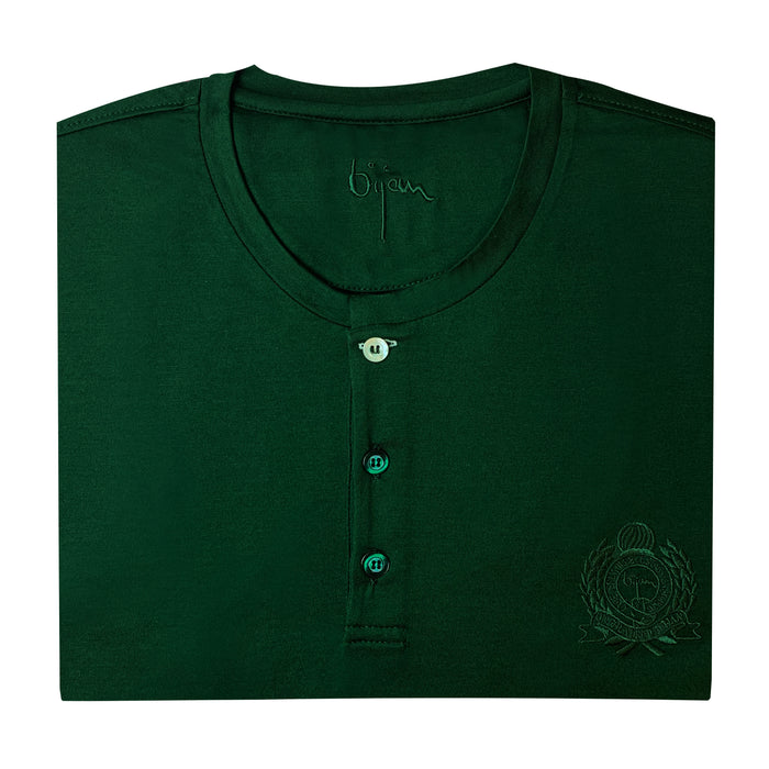 Bijan Green Round Neck Short Sleeve T-Shirt With 3 Buttons
