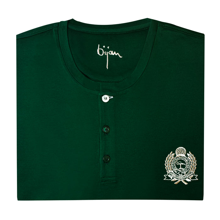 Bijan Green Round Neck Short Sleeve T-Shirt With 3 Buttons