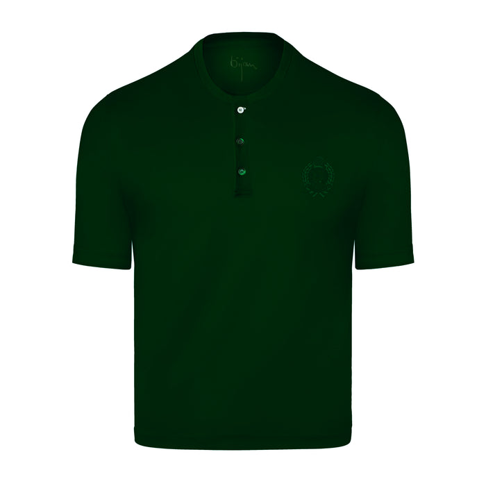 bijan Green Round Neck Short Sleeve T-Shirt with 3 Buttons