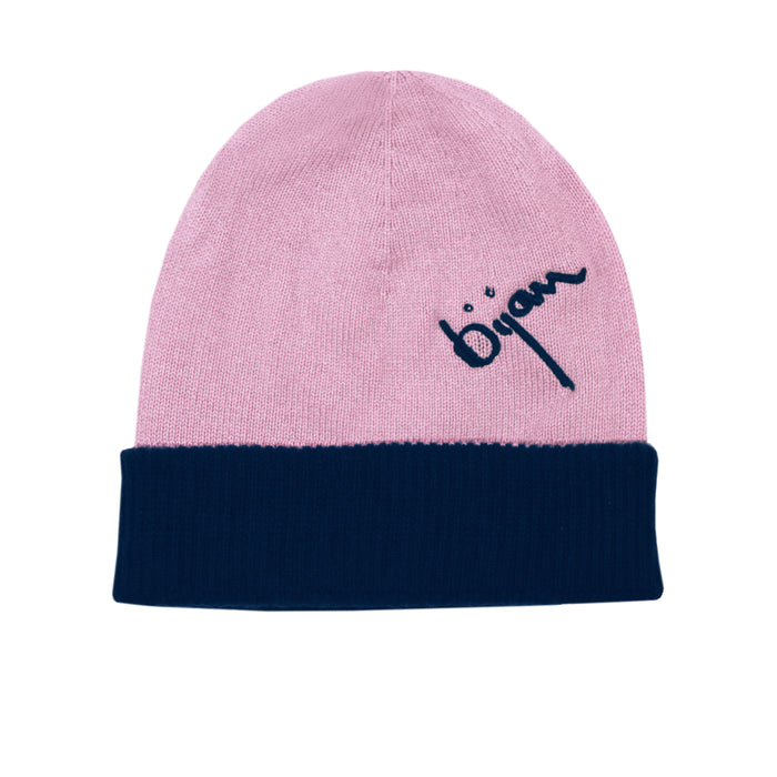 Bijan Midnight Blue And Baby Pink Cashmere Reversible Beanie