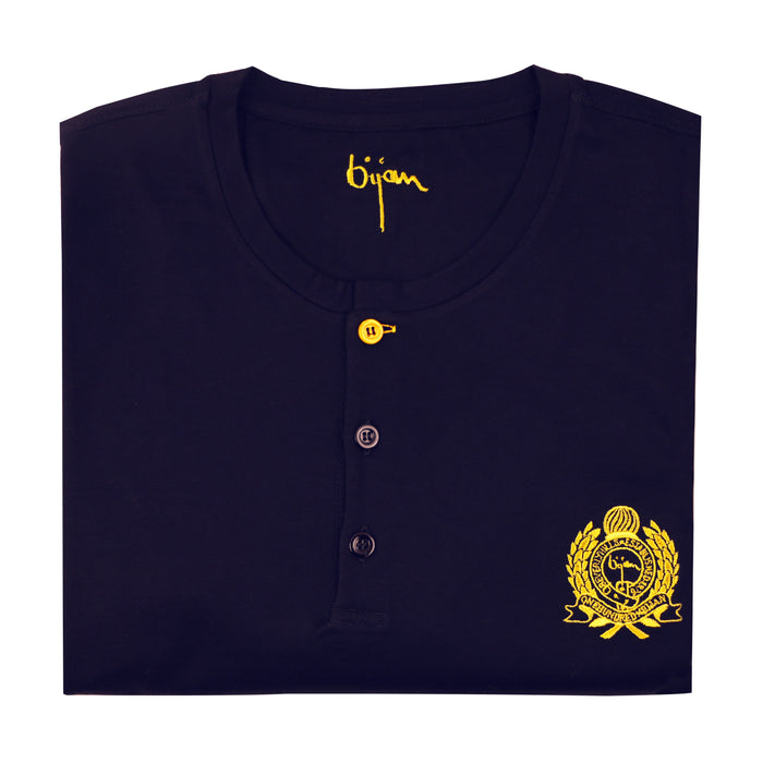 Bijan Navy Round Neck Short Sleeve T-Shirt With 3 Buttons