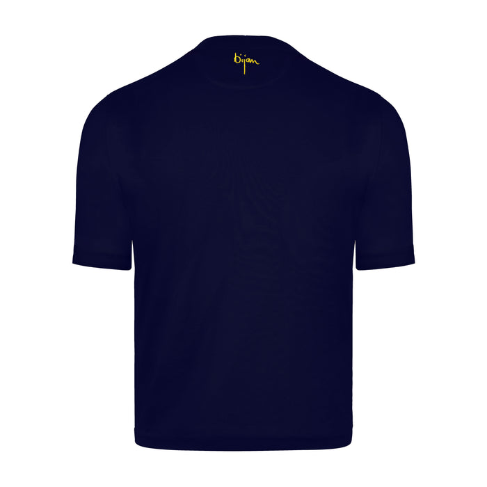 Bijan Navy Round Neck Short Sleeve T-Shirt With 3 Buttons