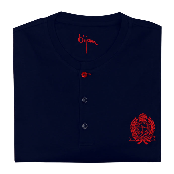 Bijan Navy Round Neck Short Sleeve T-Shirt With 3 Buttons