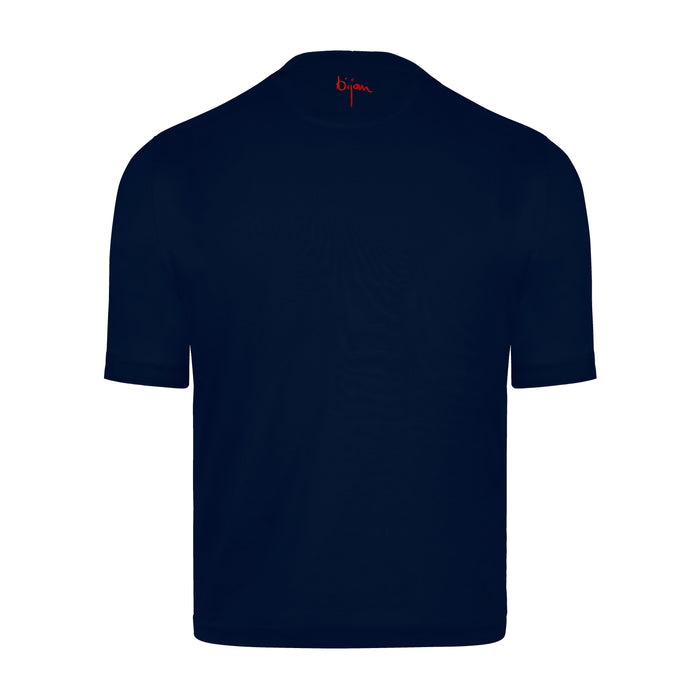 Bijan Navy Round Neck Short Sleeve T-Shirt With 3 Buttons