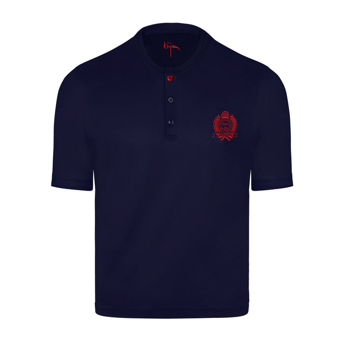 bijan Navy Round Neck Short Sleeve T-Shirt with 3 Buttons