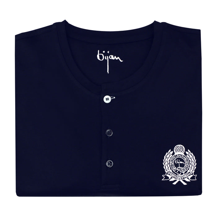 Bijan Navy Round Neck Short Sleeve T-Shirt With 3 Buttons