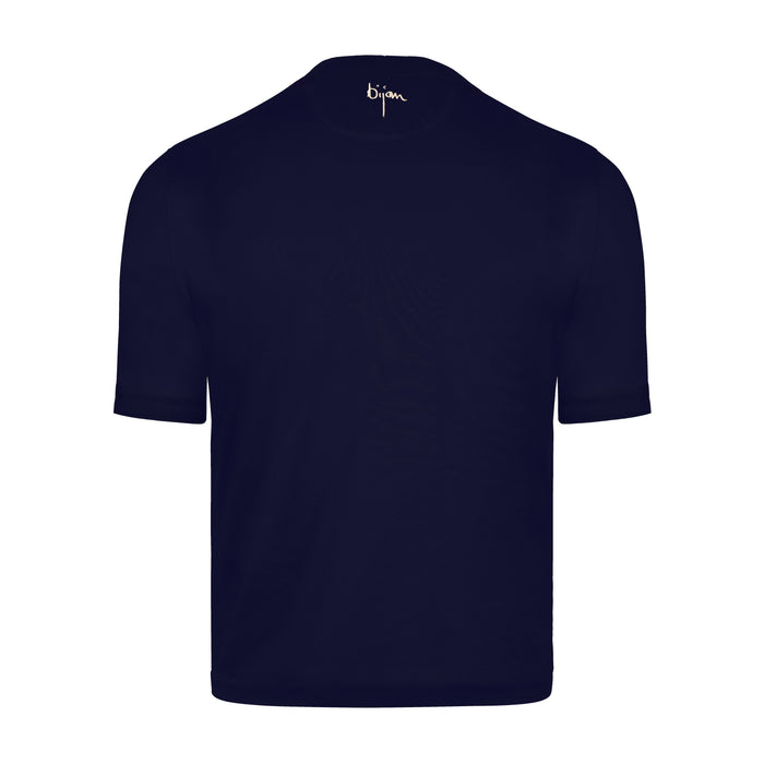 Bijan Navy Round Neck Short Sleeve T-Shirt With 3 Buttons