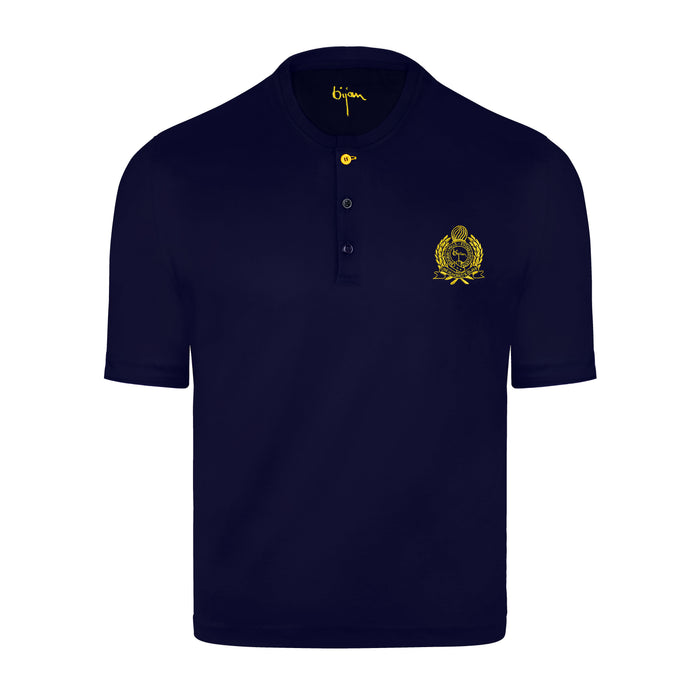 bijan Navy Round Neck Short Sleeve T-Shirt with 3 Buttons