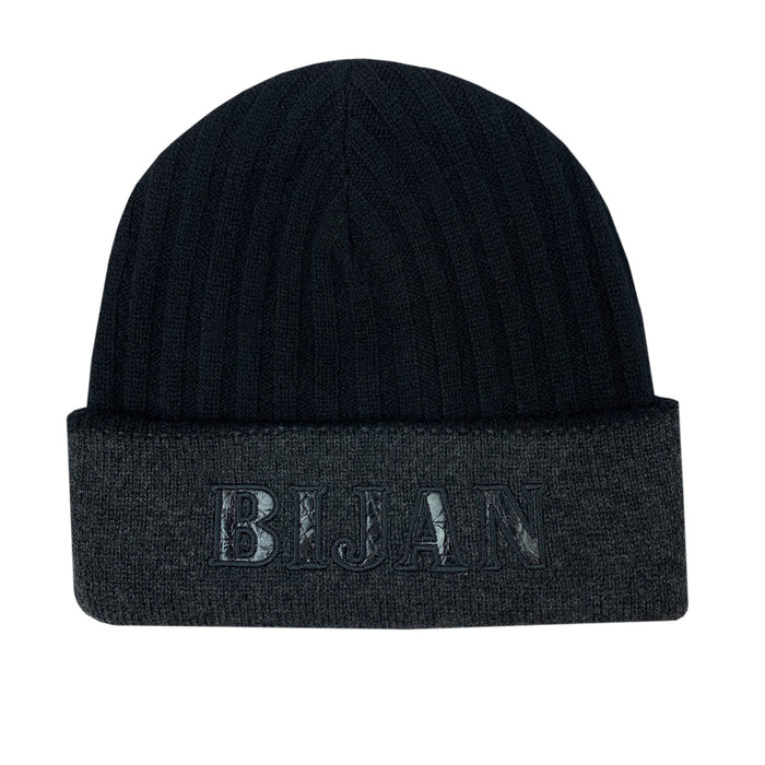 bijan Onyx and Charcoal Grey Cashmere Reversible Beanie
