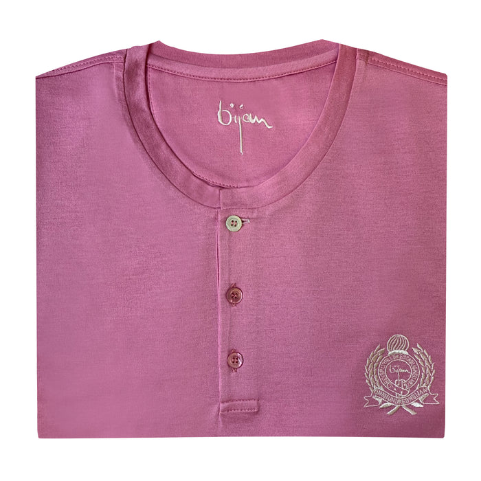 Bijan Pink Round Neck Short Sleeve T-Shirt With 3 Buttons