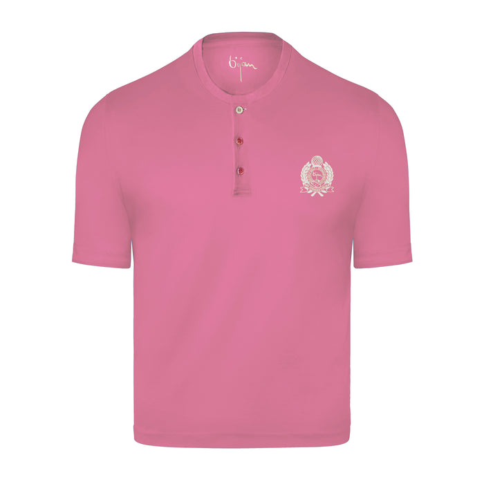 bijan Pink Round Neck Short Sleeve T-Shirt with 3 Buttons