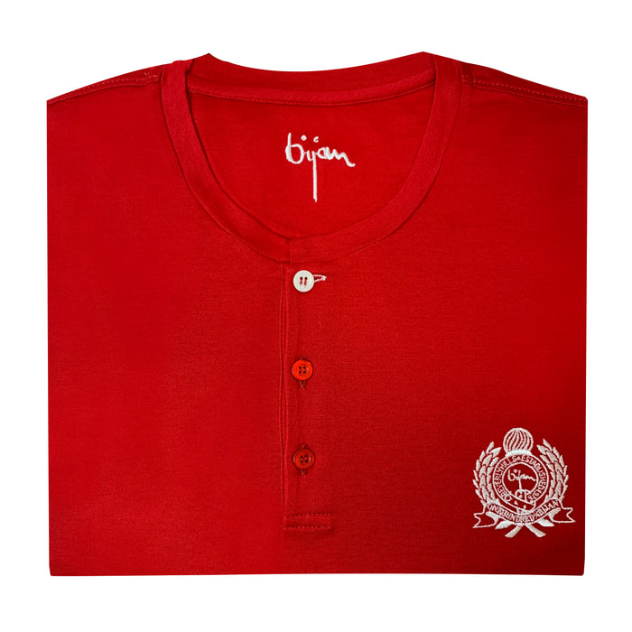 Bijan Red Round Neck Short Sleeve T-Shirt With 3 Buttons