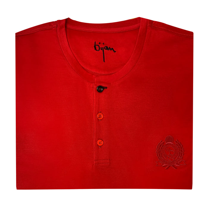 Bijan Red Round Neck Short Sleeve T-Shirt With 3 Buttons