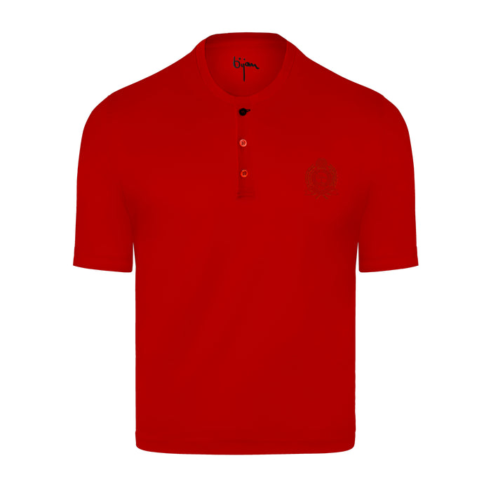 bijan Red Round Neck Short Sleeve T-Shirt with 3 Buttons