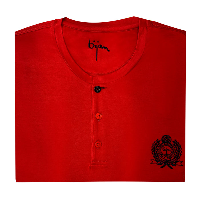 Bijan Red Round Neck Short Sleeve T-Shirt With 3 Buttons