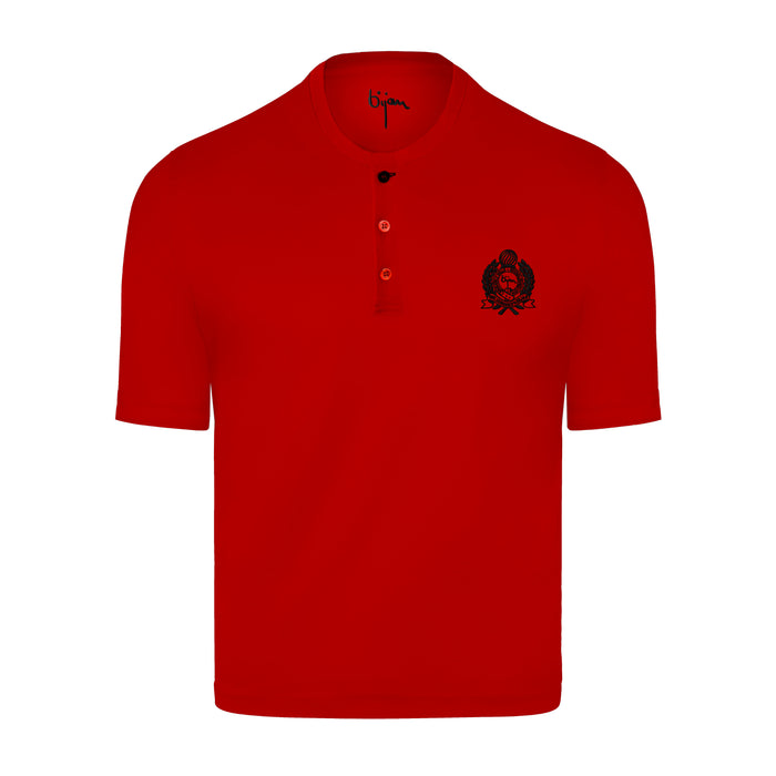 bijan Red Round Neck Short Sleeve T-Shirt with 3 Buttons