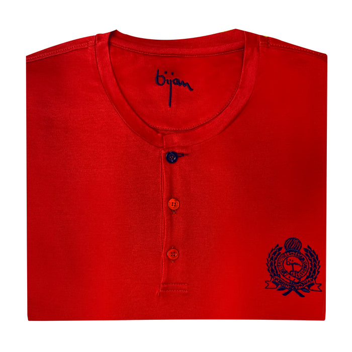 Bijan Red Round Neck Short Sleeve T-Shirt With 3 Buttons