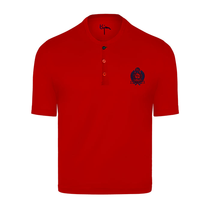 bijan Red Round Neck Short Sleeve T-Shirt with 3 Buttons
