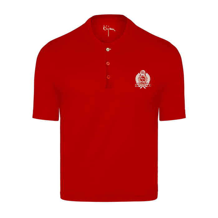 bijan Red Round Neck Short Sleeve T-Shirt with 3 Buttons