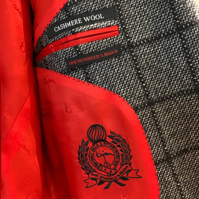 Bijan Special Order Charcoal Grey Plaid Cashmere Jacket