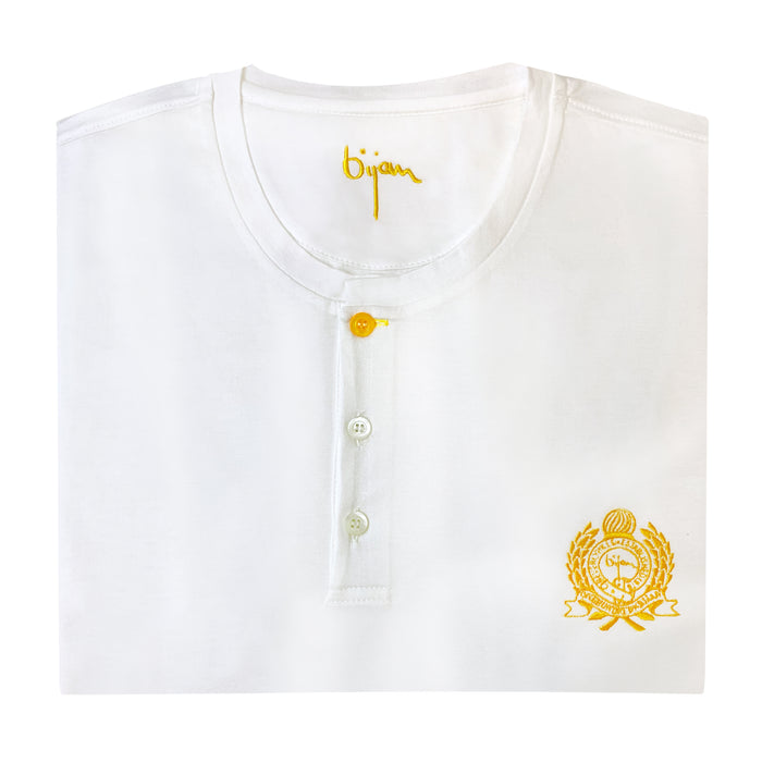 Bijan White Round Neck Short Sleeve T-Shirt With 3 Buttons