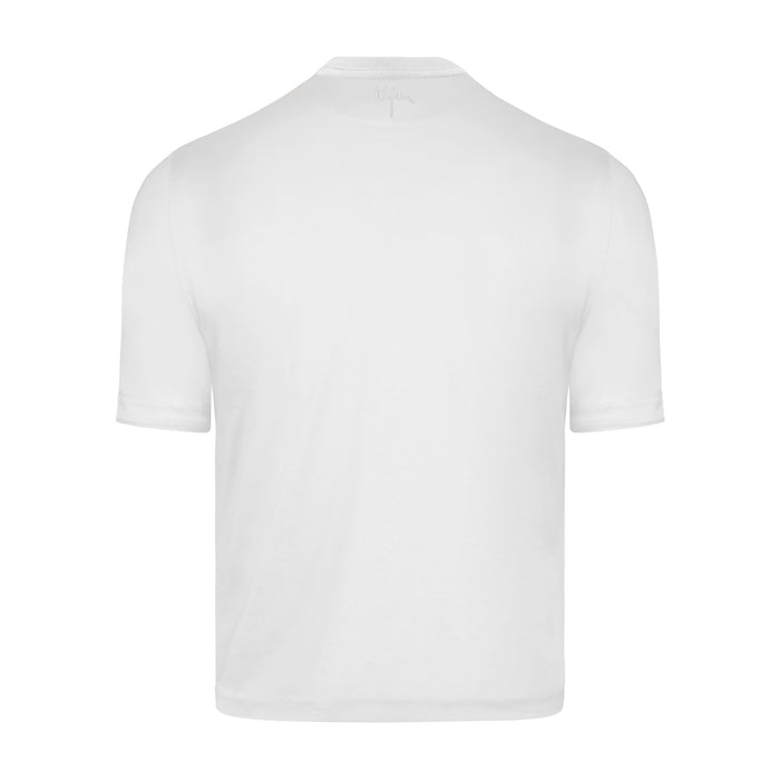 Bijan White Round Neck Short Sleeve T-Shirt With 3 Buttons