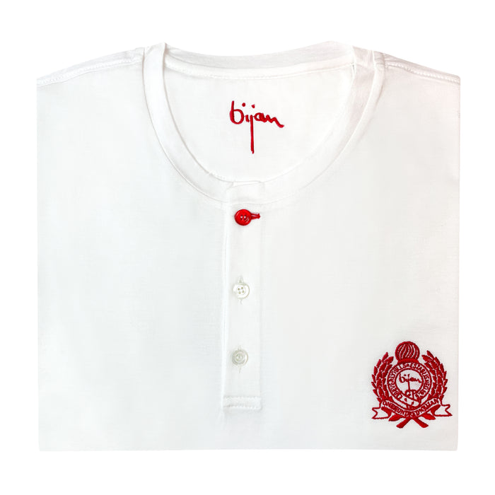 Bijan White Round Neck Short Sleeve T-Shirt With 3 Buttons