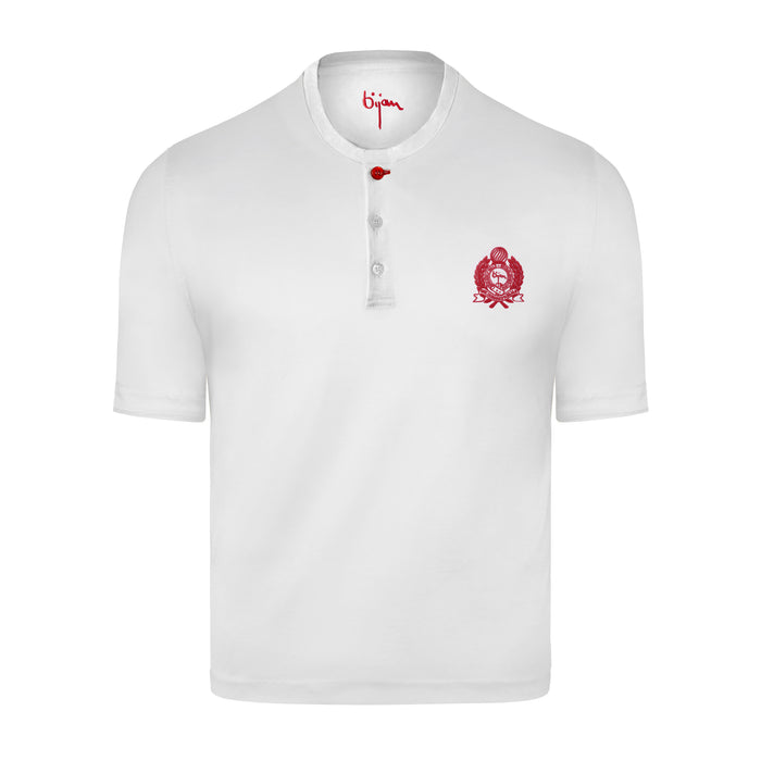 bijan White Round Neck Short Sleeve T-Shirt with 3 Buttons