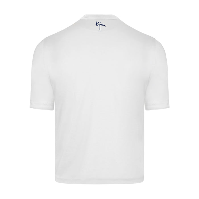 Bijan White Round Neck Short Sleeve T-Shirt With 3 Buttons