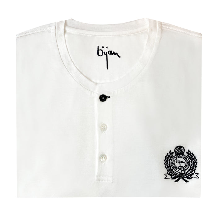 Bijan White Round Neck Short Sleeve T-Shirt With 3 Buttons