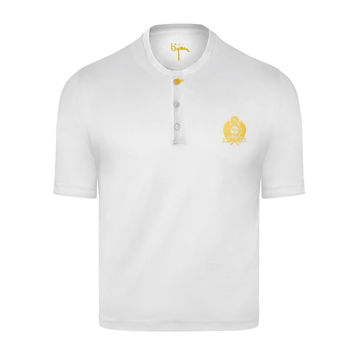 bijan White Round Neck Short Sleeve T-Shirt with 3 Buttons