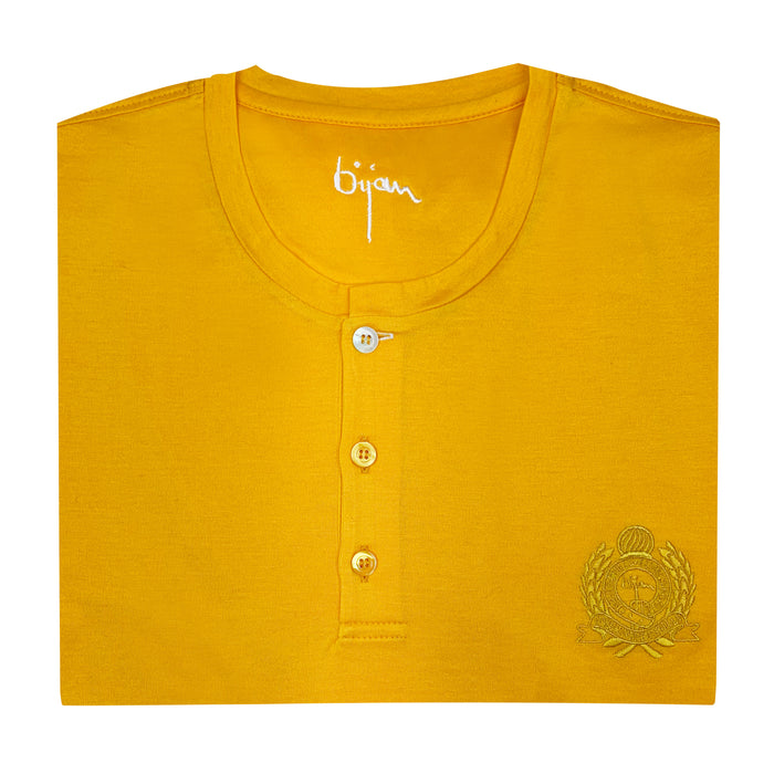 Bijan Yellow Round Neck Short Sleeve T-Shirt With 3 Buttons