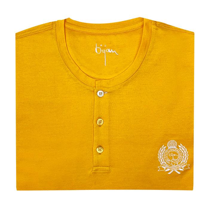 Bijan Yellow Round Neck Short Sleeve T-Shirt With 3 Buttons