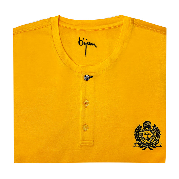 Bijan Yellow Round Neck Short Sleeve T-Shirt With 3 Buttons