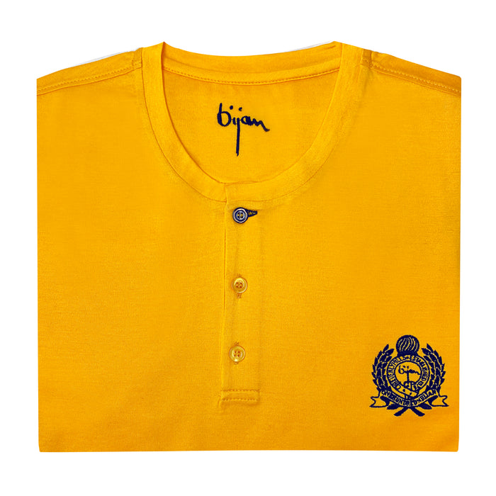 Bijan Yellow Round Neck Short Sleeve T-Shirt With 3 Buttons