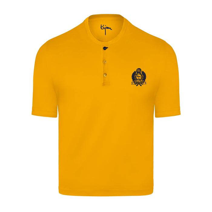 bijan Yellow Round Neck Short Sleeve T-Shirt with 3 Buttons