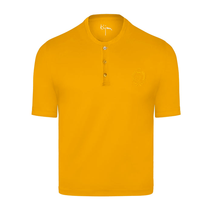bijan Yellow Round Neck Short Sleeve T-Shirt with 3 Buttons