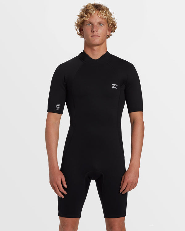 billabong 2mm Foil Flatlock Back Zip Short Sleeve Springsuit - Black
