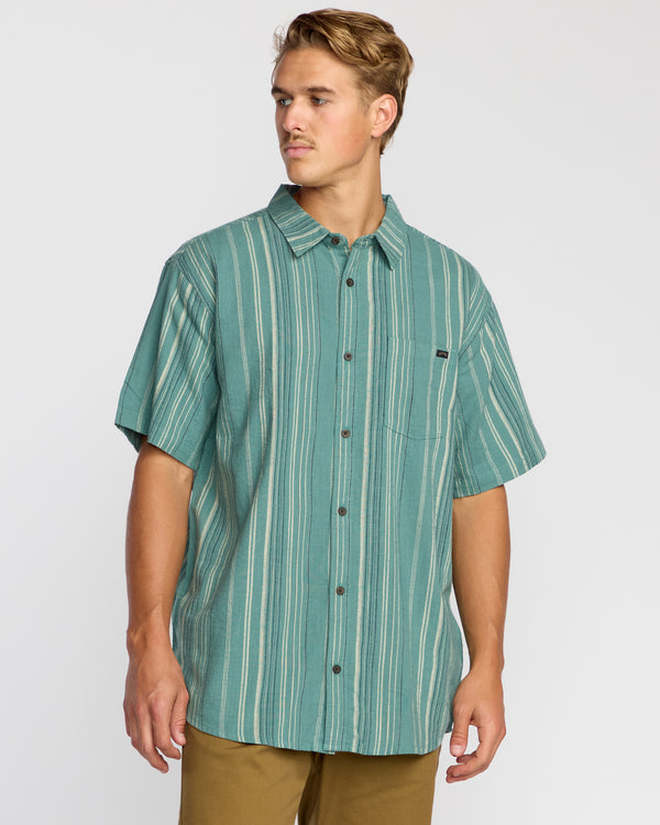 billabong All Day Stripe Short Sleeve Shirt - Sage Green