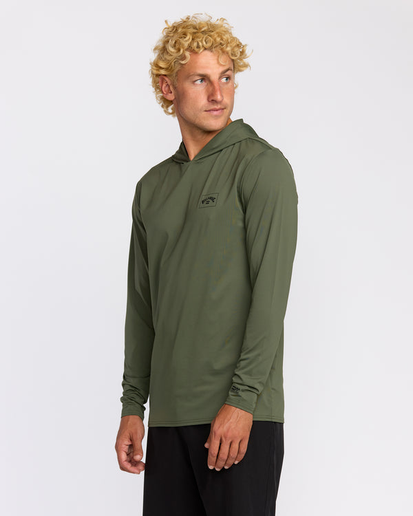 Billabong Arch Mesh Long Sleeve Hooded Surf Tee - Dark Military