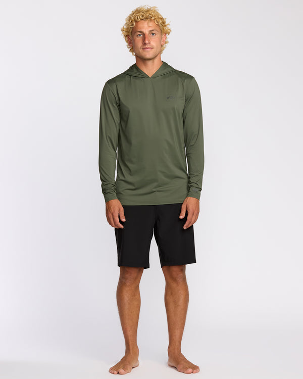 Billabong Arch Mesh Long Sleeve Hooded Surf Tee - Dark Military