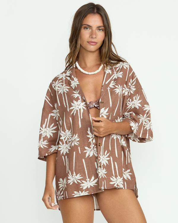 billabong Beach Side Printed Short Sleeve Shirt - Nutmeg