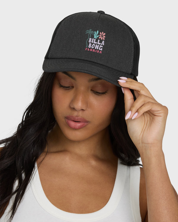 Billabong Floral Block Fl Trucker Hat - Black Pebble