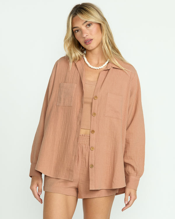 billabong Sweet Swell Long Sleeve Shirt - Rose Brown